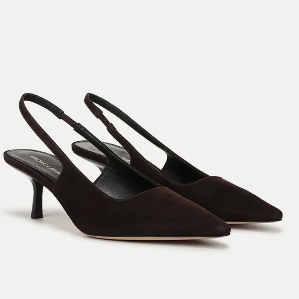 Veronica Beard Cashel Black Suede Pointed Toe Slingback Kitten Heel Pumps 8M - Picture 6 of 15